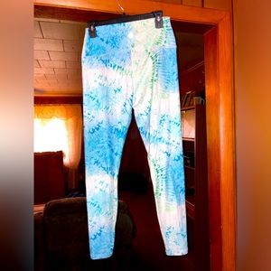 NWT Scorpio Sol athletic blue and green tie dye high waist leggings, size medium